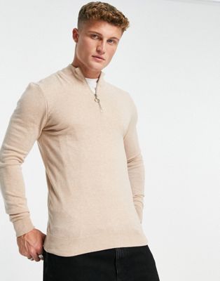 Овсяный свитер приталенного кроя с воротником-воронкой и молнией New Look New Look