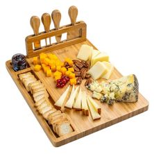 Bamboo Cheese Board and Knife Set - 14x11 inch Charcuterie Board with 4 Cheese Knives - Wood Serving Tray Blauke