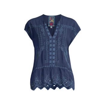 Clemence Eyelet-Embroidered Blouse Johnny Was