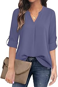 Timeson Women's Casual Chiffon V Neck 3/4 Sleeve Blouse Tops Timeson