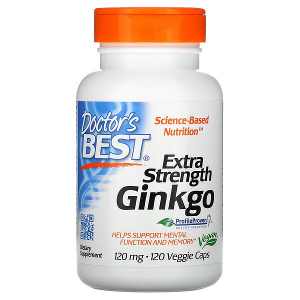 Гинкго повышенной прочности, 120 мг, 120 вегетарианских капсул Doctor's Best