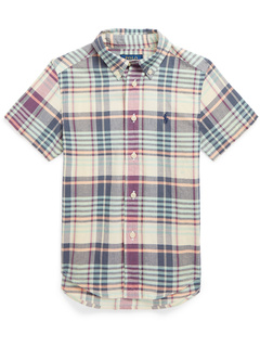 Indigo Cotton Madras Short Sleeve Shirt (Toddler) Polo Ralph Lauren