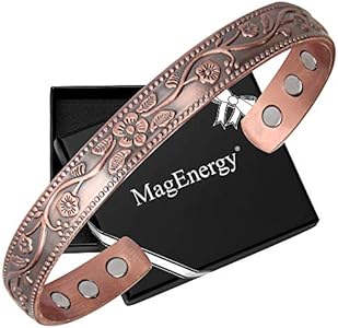 MagEnergy Copper Bracelets for Women, 99.9% Pure Copper Vintage Flower Magnetic Bangle with 3500 Gauss Magnets,6.8" Adjustable Cuff Jewelry Gift (2pcs) MagEnergy