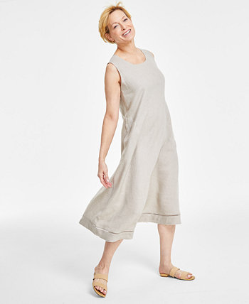 Women's 100% Linen Ladder-Stitch Midi Dress, Created for Macy's Charter Club