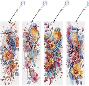 Tontut 4pcs Diamond Art Painting kit Bookmark, Literary Feather DIY Art Gift Diamond Pendant Bookmark, Suitable for Reading Enthusiasts, can be Used as a Gift for Friends Tontut