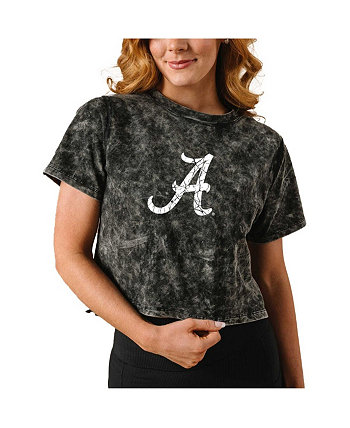 Женская черная рваная укороченная футболка из молочного шелка в винтажном стиле Alabama Crimson Tide Kadyluxe