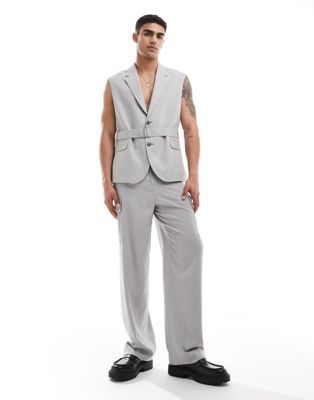 ASOS DESIGN slim sleeveless micro texture suit jacket in gray ASOS DESIGN