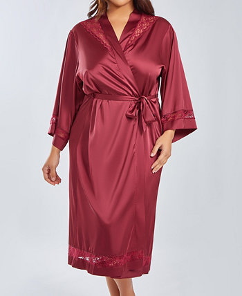 Plus Size Silky Long Robe with Lace Trims ICollection