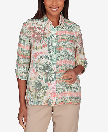 Women's Tuscan Sunset Tie Dye Button Down Blouse Top Alfred Dunner