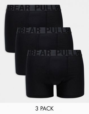 Комплект из трех боксеров черного цвета с серым контрастным поясом Pull&Bear Pull&Bear