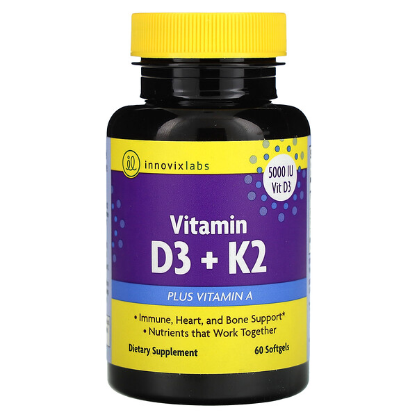Витамин D3 + K2, 60 мягких таблеток InnovixLabs