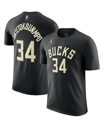 Men's Giannis Antetokounmpo Black Milwaukee Bucks 2022/23 Statement Edition Name and Number T-shirt Jordan