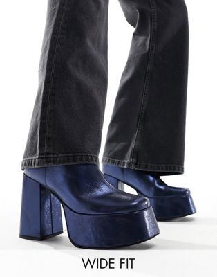 Темно-синие блестящие ботинки на высоком каблуке на платформе ASOS DESIGN ASOS DESIGN