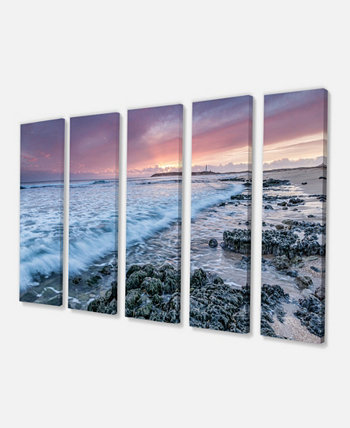 Художественная печать на холсте с морским пейзажем на пляже мыса Трафальгар на пляже Designart - 60 "X 28" - 5 панелей Design Art