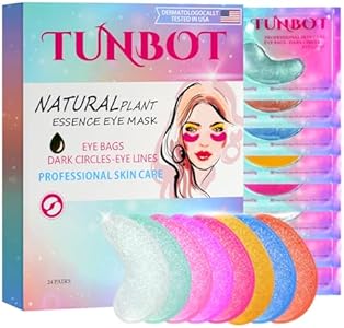 TUNBOT Under Eye Patches - 24 Pairs Natural Plant Extracts Eye Mask for Reduces Puffiness and Dark Circles Facial Anti-Aging, Hyaluronic Acid Eye Gel Tunbot