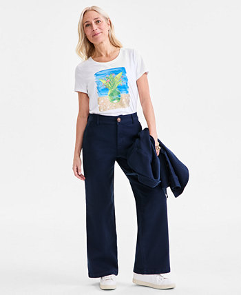 Petite Mid-Rise Dobby Twill Wide-Leg Pants, Exclusively at Macy's Style & Co