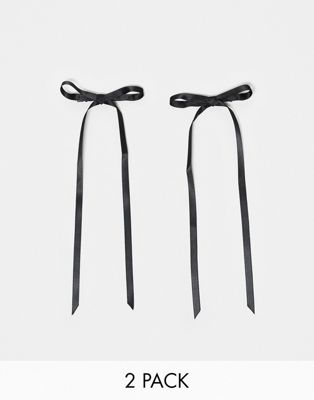ASOS DESIGN hair clips with thin ribbon bow detail in black ASOS DESIGN