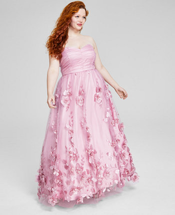 Модное платье больших размеров с вырезом сердечком и без бретелек с объемным цветочным принтом, созданное для Macy's BCX