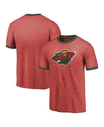 Мужская футболка с контрастной отделкой Minnesota Wild Ringer из меланжевого трикотажа с нитками красного цвета Majestic