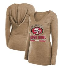 Women's Majestic Threads  Gold San Francisco 49ers Super Bowl LVIII Hard Court Tri-Blend Long Sleeve V-Neck Hoodie T-Shirt Majestic Threads