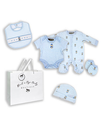 Baby Boys Crowned Bear Layette Gift в сетчатом мешочке, набор из 5 предметов Rock-A-Bye Baby Boutique