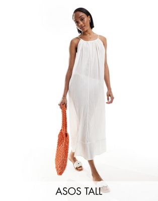 Пляжное платье макси цвета слоновой кости с фактурной текстурой и заниженным подолом ASOS DESIGN Tall ASOS Tall
