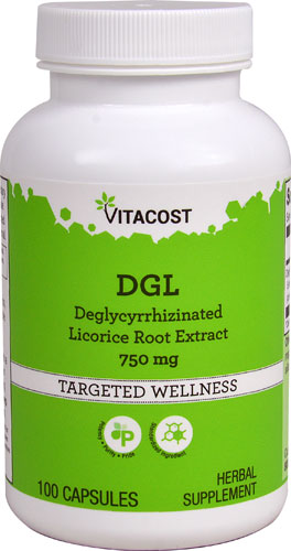 DGL Deglycyrrhizinated Licorice Root Extract -- 750 mg - 100 Capsules (Капсулы) Vitacost