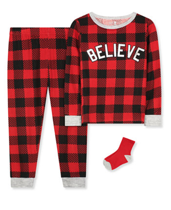 Пижама для мальчиков Buffalo в клетку Believe Holiday с соответствующими носками, комплект из 3 предметов Max & Olivia
