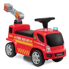 Kids Push Ride On Fire Truck with Ladder Bubble Maker and Headlights-Red Slickblue
