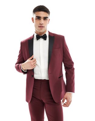 ASOS DESIGN slim tuxedo suit jacket in burgundy ASOS DESIGN
