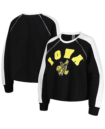 Женский укороченный пуловер Iowa Hawkeyes Blindside с регланом черного цвета Gameday Couture