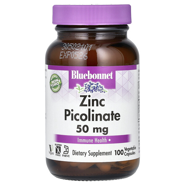 Пиколинат цинка, 50 мг, 100 растительных капсул Bluebonnet Nutrition