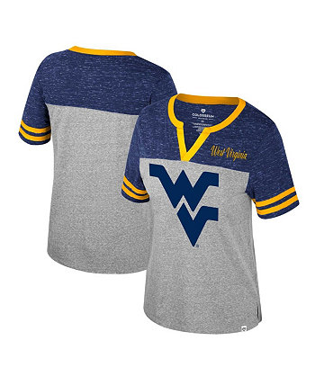 Women's Heather Gray West Virginia Mountaineers Kate Colorblock Notch Neck T-shirt Colosseum