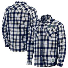 Men's Darius Rucker Collection by Fanatics Navy Seattle Mariners Plaid Flannel Button-Up Shirt Darius Rucker Collection by Fanatics