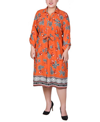 Платье-рубашка с поясом и поясом на рукавах 3/4 Плюс размер NY Collection