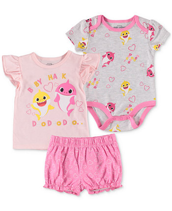 Боди, футболка и шорты Baby Shark для маленьких девочек, комплект из 2 предметов HAPPY THREADS