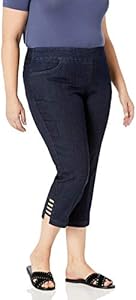 SLIM-SATION Women's Plus Size Pull on Solid Crop with Real Front & Back Pockets & Straps SLIM-SATION