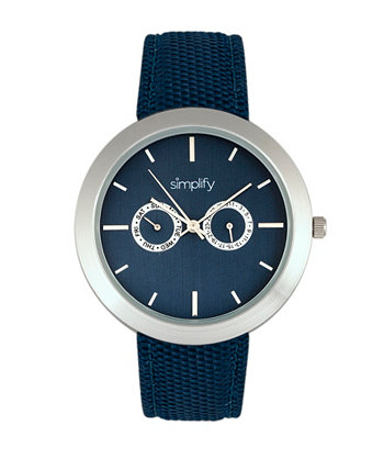 Quartz The 6100 Blue Dial, часы 43 мм с синим ремешком из полиуретана с покрытием из холста Simplify