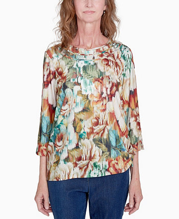 Petite Classics Earth Floral Crew Neck Top Alfred Dunner