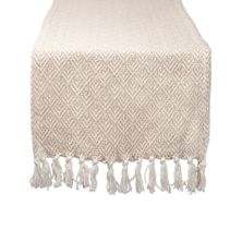 72&#34; Beige and White Rectangular Diamond Weaved Table Runner with Tassels Contemporary Home Living