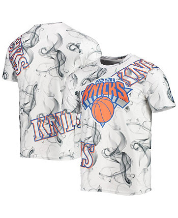 Men's White, Black New York Knicks Asymmetric Bold Smoke T-shirt FISLL