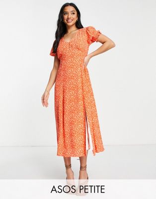 Ever New Petite tea midi dress in orange floral Ever New Petite