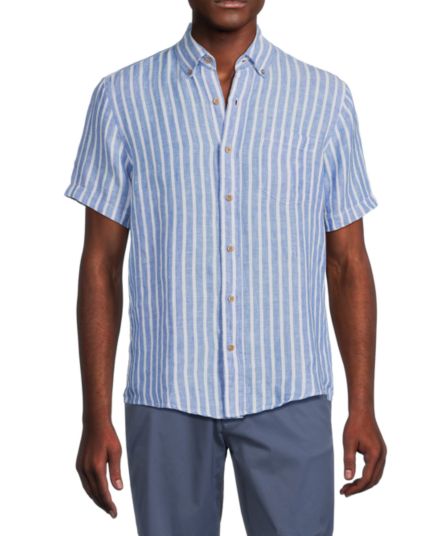 Полосатая льняная оксфордская рубашка с короткими рукавами Tailor Vintage