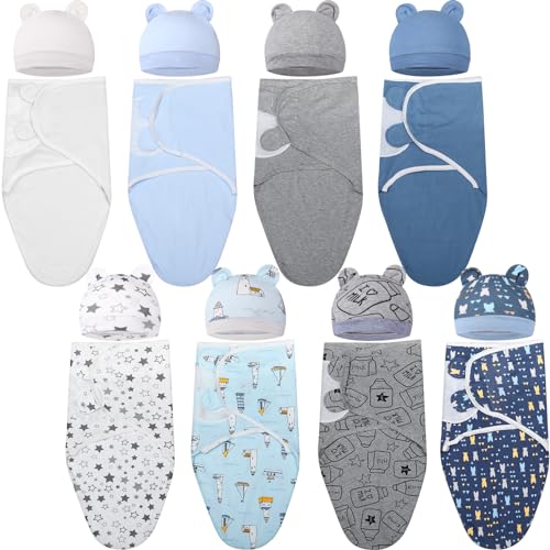 VitalCozy 8 Pack Preemie Swaddle Blanket Wrap with Hat Set for 0-6 Months Cotton Newborn Swaddle Wrap Preemie Hats Wearable Premature Receiving Blankets Preemie Cap for Newborn Boys Girls (Girl) VitalCozy