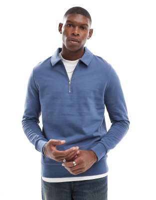 ASOS DESIGN polo sweatshirt with zip in blue ASOS DESIGN