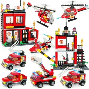 Exercise N Play City Fire Station Building Set, Firefighter Roleplay Toy Gift for Boys Girls 6-12 (899 Pieces) EXERCISE N PLAY