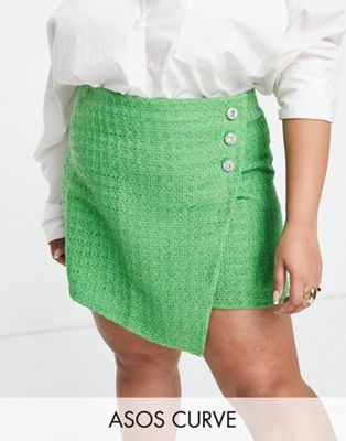 Зеленая мини-юбка из букле с пуговицами из страз ASOS DESIGN Curve ASOS DESIGN