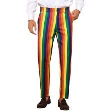 Rainbow Pants For Men's Regular Fit Flat Front Color Block Stripe Dress Trousers Lars Amadeus