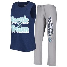 Women's Concepts Sport Deep Sea Blue/Gray Seattle Kraken Meter Muscle Tank Top & Pants Sleep Set Unbranded