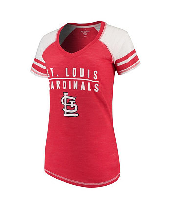 Женская красная футболка с v-образным вырезом в стиле колор-блок St. Louis Cardinals Soft As A Grape